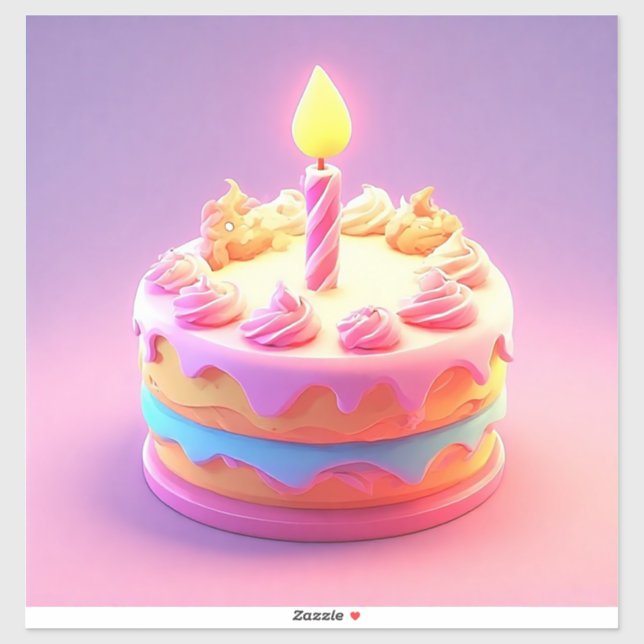 Sticker Vibrant gâteau d'anniversaire avec bougie (Feuille)