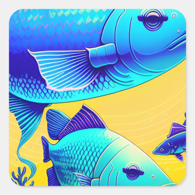 Sticker Vibrant Poissons Bleus Profond (Devant)