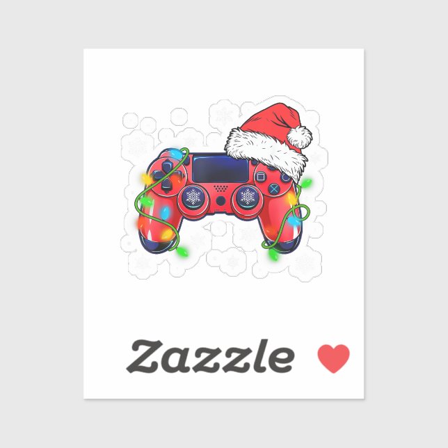 Sticker Video Game Controller Christmas Santa Hat Gamer Bo (Feuille)