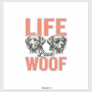 Sticker Vie Amour Woof Chien Graphisme Rétro_1