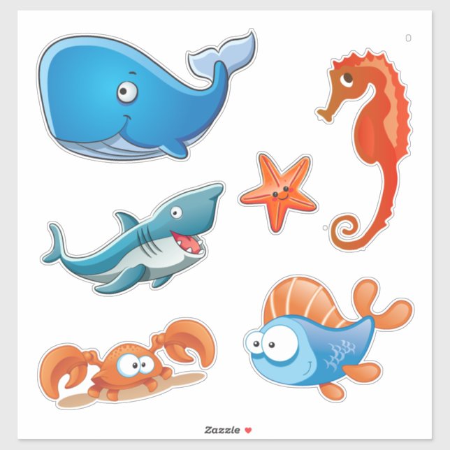 Sticker Vie marine mignonne (Feuille)
