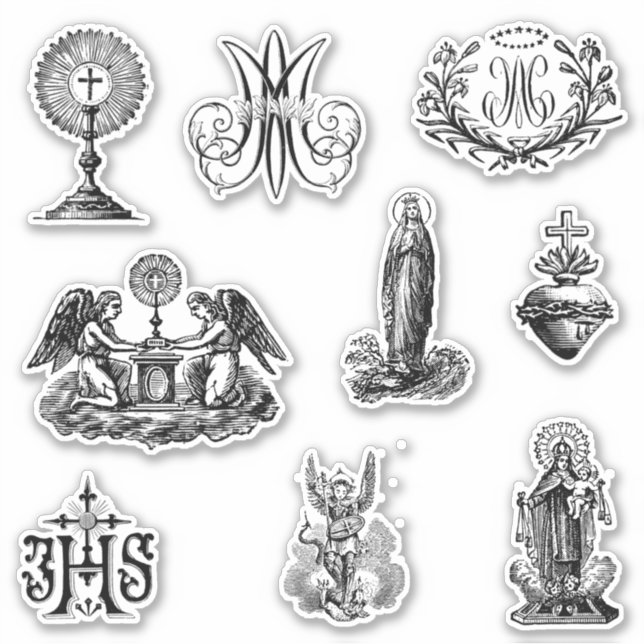 Sticker Vierge catholique traditionnelle Marie Anges Saint (Devant)