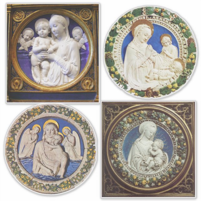 STICKER VIERGE, ENFANT ET ANGELS, NATIVITÉ NOËL ROND (Devant)