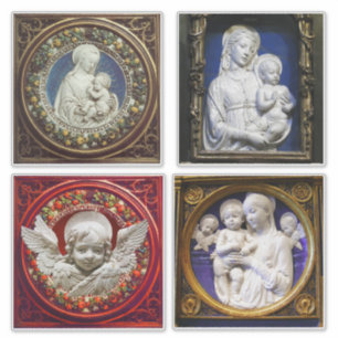 STICKER VIERGE, ENFANT ET ANGELS, NATIVITÉ NOËL ROND