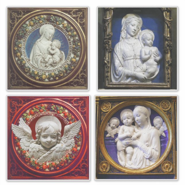STICKER VIERGE, ENFANT ET ANGELS, NATIVITÉ NOËL ROND (Devant)