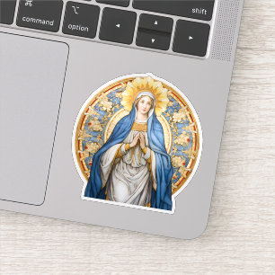 Sticker Vierge Marie avec un cercle de fleurs vinyle