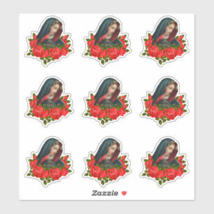 Sticker Vierge Marie triste Mère Rouge Roses