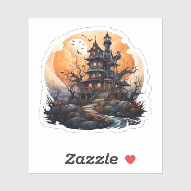 Sticker Vieux Halloween Maison Éffrayante Hantée (Feuille)