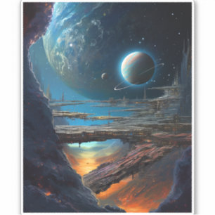 Sticker Ville spatiale futuriste de science-fiction