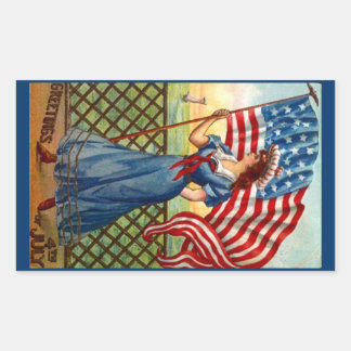 Sticker Vintage 4th of July Greeting USA Flag Wave