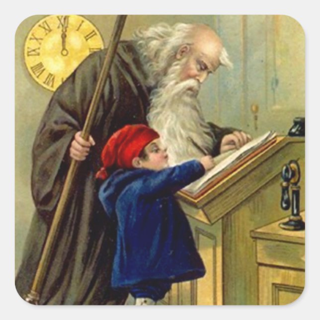 Sticker Vintage Antique New Years Father Time Baby (Front)