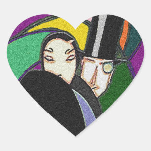 Sticker Vintage Art Deco Couple in Love Heart