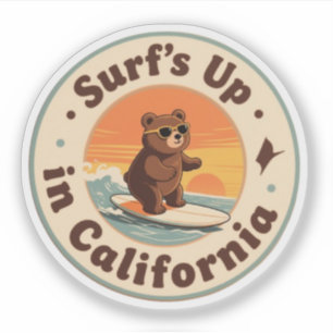 Sticker Vintage California Surf's Up Ours d'eau Californie