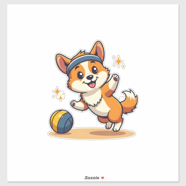 Sticker Vintage Corgi Volleyball Dog Vector Illustration S (Feuille)