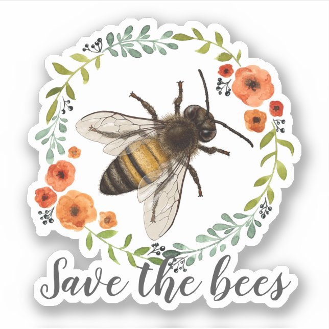 Sticker Vintage couronne florale Sauvez les abeilles (Devant)