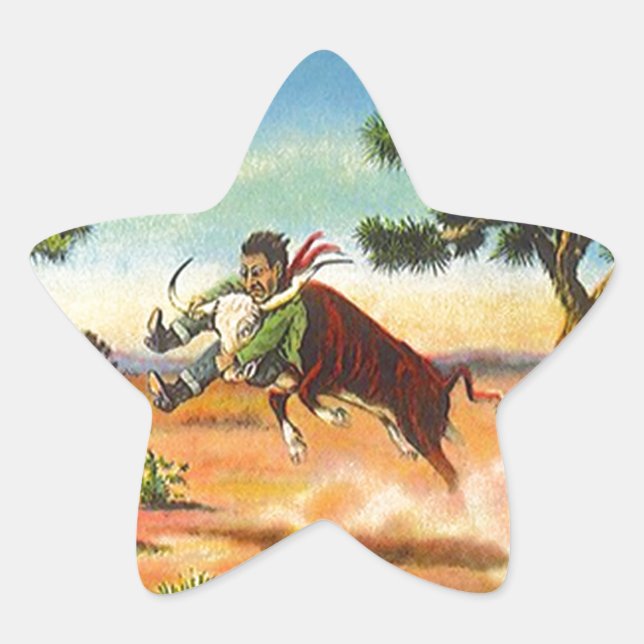 Sticker Vintage Cowboy Steer Wrangler Rodeo Stars (Front)