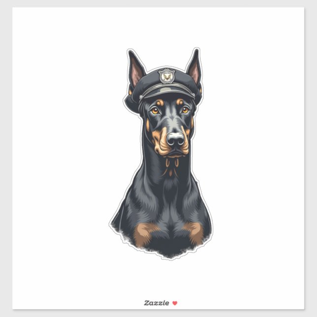 Sticker Vintage Doberman Police Dog Portrait Black and Whi (Feuille)