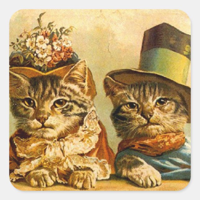 Sticker Vintage Dressed Cat Couple On-the-town (Front)
