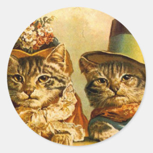 Sticker Vintage Dressed Cat Couple On-the-town