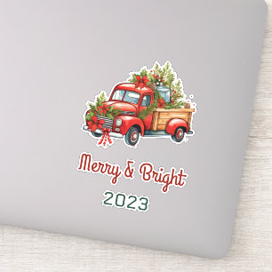 Sticker Vintage Floral Rouge Noël Fête de Camion