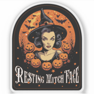 Sticker Vintage Glam Repose Sorcière Face Drôle Halloween 