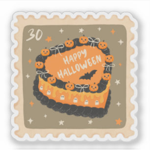 Sticker Vintage Happy Halloween Cake Stamp