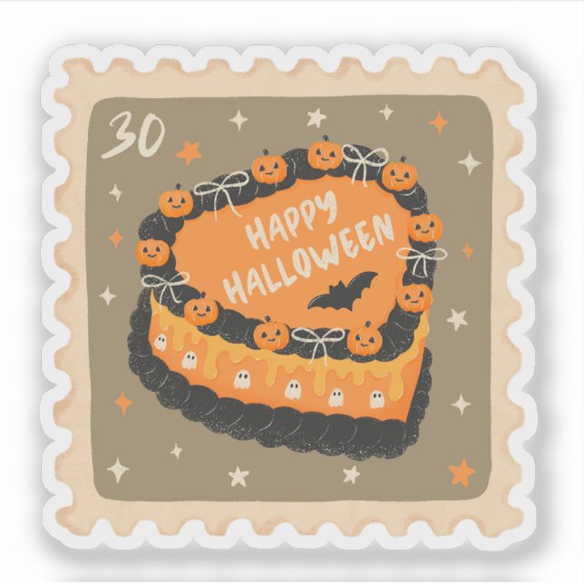 Sticker Vintage Happy Halloween Cake Stamp (Devant)