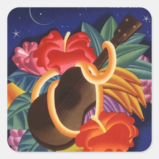 Sticker Vintage Hawaiian Ukulele Tiki Night Travel (Front)