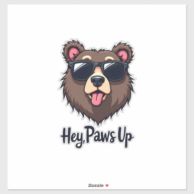 Sticker Vintage Hey Paws Up Bear with Sunglasses Funny Dog (Feuille)