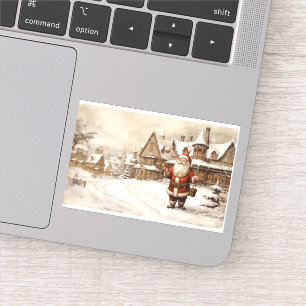 Sticker Vintage Joyeux Noël rouge Père Noël