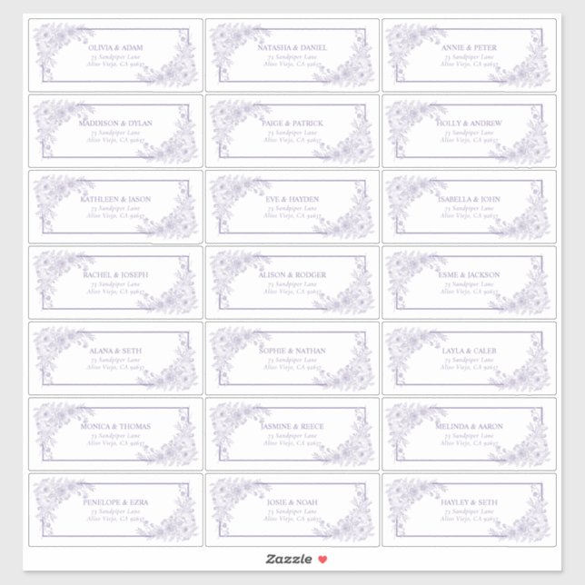 Sticker Vintage Lavender Floral Line Art Adresse du client (Feuille)