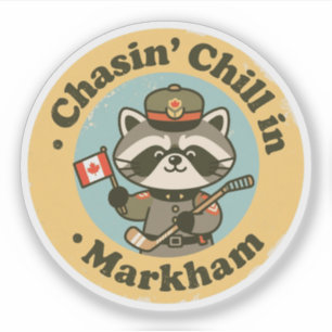 Sticker Vintage Markham Ontario Raccoon & Hockey