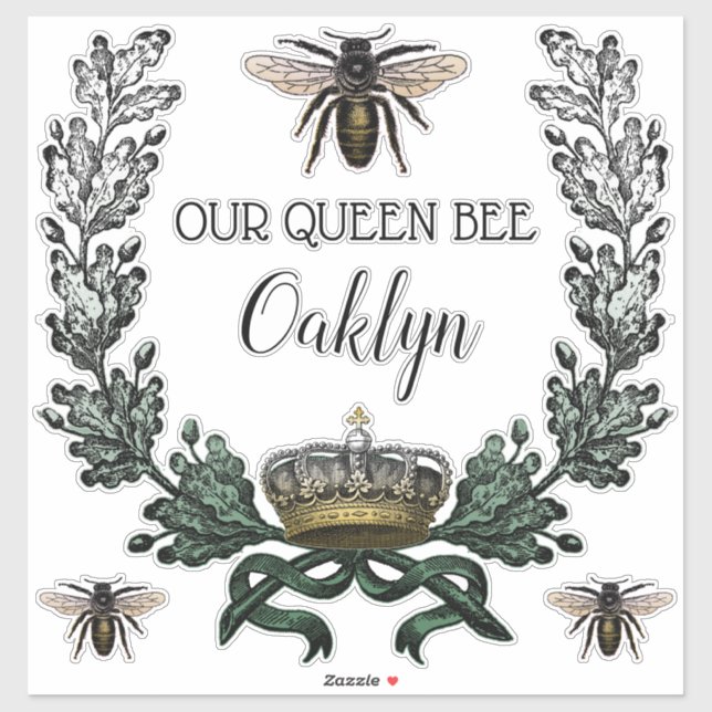Sticker Vintage moderne Moss Green Queen Bee Baby Nursery (Feuille)