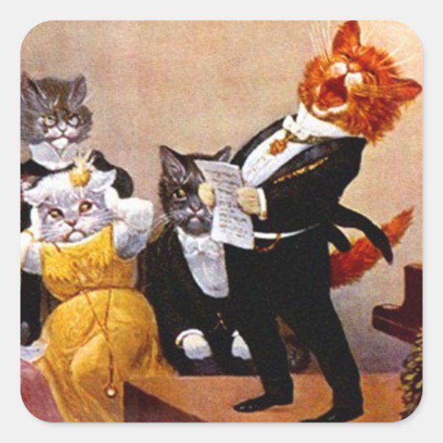 Sticker Vintage Musical Soiree Singing Cat Concert (Front)