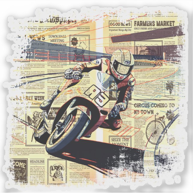 Sticker Vintage Newspaper Motorcycle Racing (Devant)