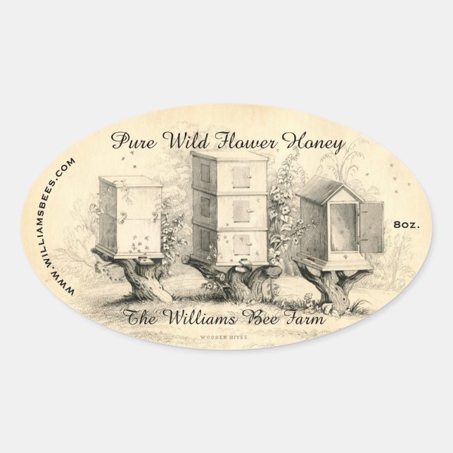 Sticker vintage Oval Bee Hives Honey Jar (Devant)