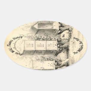 Sticker vintage Oval Bee Hives Honey Jar