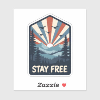 Sticker Vintage Patriotic Mountain Sunset Stay Free USA
