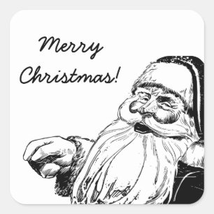 Sticker vintage Père Noël noir et blanc