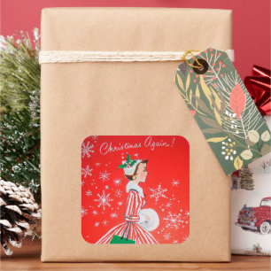sticker vintage rétro Christmas Holiday lady