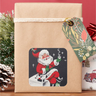 sticker vintage rétro Christmas Holiday Père Noël