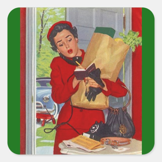 STICKER Vintage Retro Suburban Housewife Squares (Front)