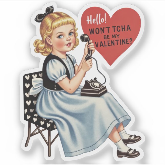 Sticker Vintage Retro Valentine Telephone Be Mine (Devant)