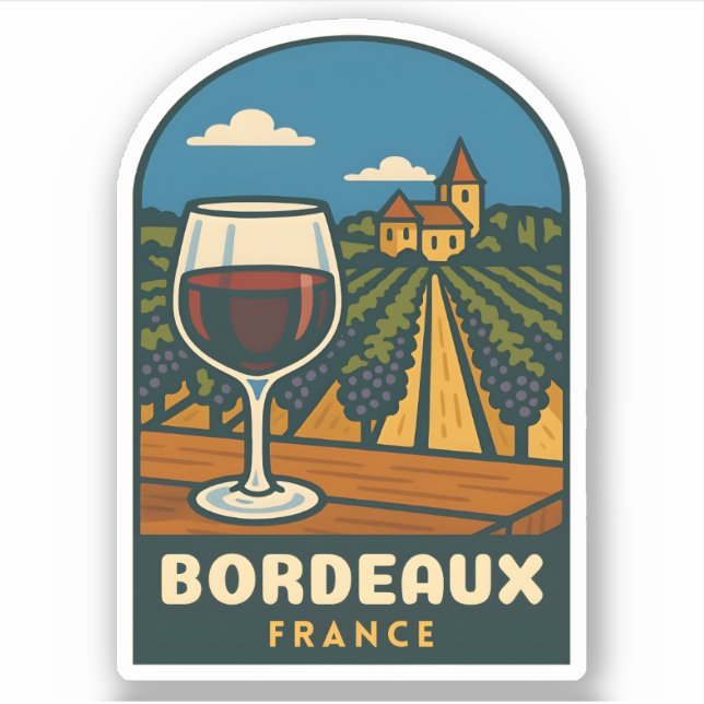 Sticker Vintage Travel Bordeaux France Vineyard Retro (Devant)