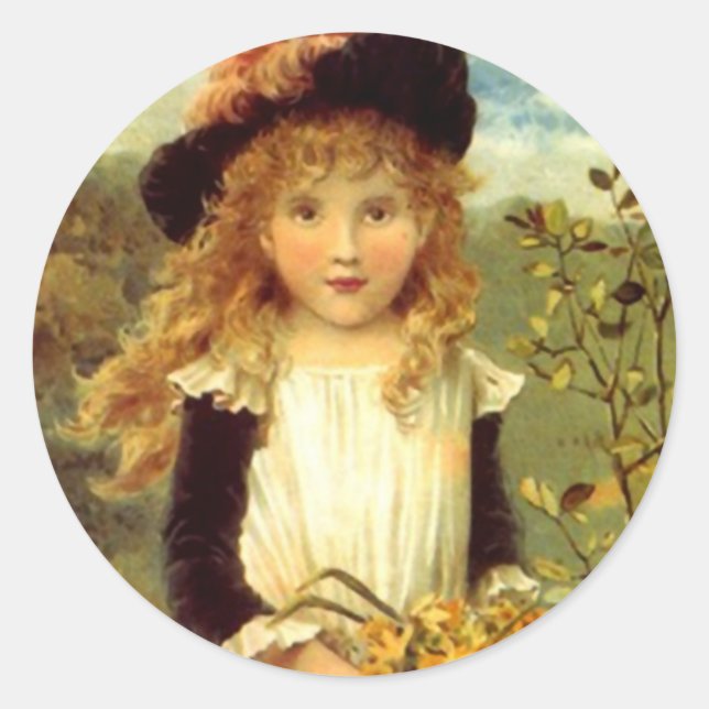 Sticker Vintage Victorian Pinafore Girl Daffodil (Front)