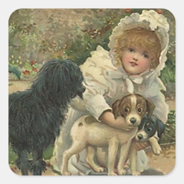 Sticker Vintage Victorian Saving Strays Dogs Pups (Front)