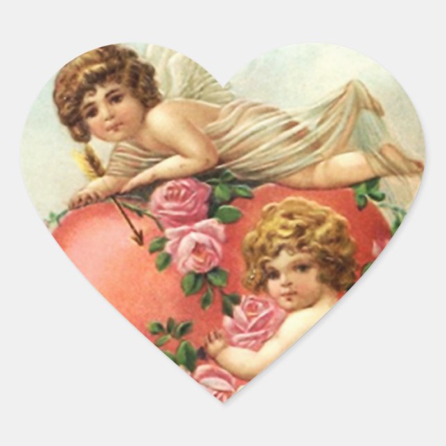 Sticker Vintage Victorien Valentine Cupids Coeurs (Devant)