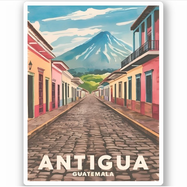 Sticker Vintage voyage Antigua Guatemala Retro Pittoresque (Devant)
