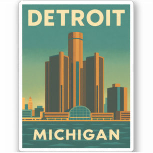 Sticker Vintage voyage Detroit Michigan Cityscape Retro
