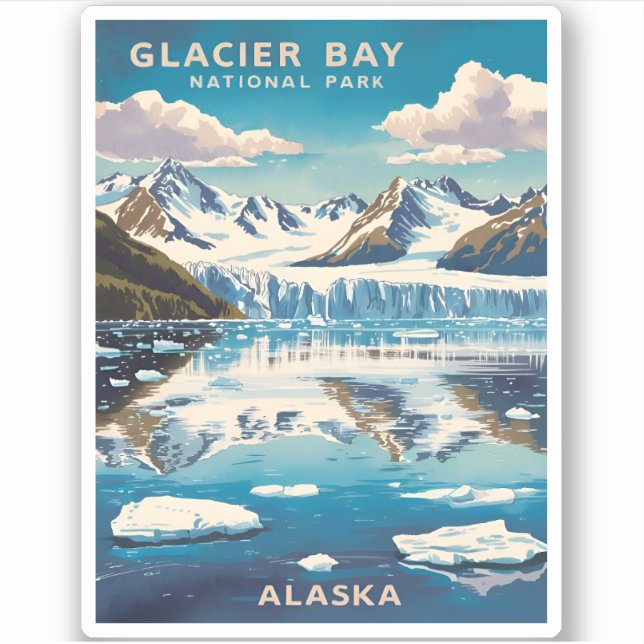 Sticker Vintage voyage Glacier Bay National Park Alaska (Devant)